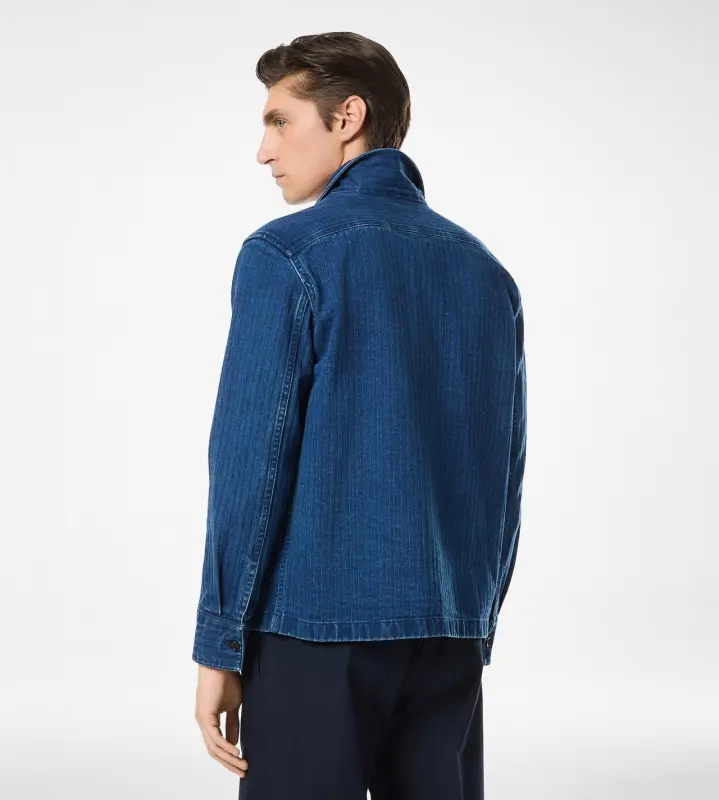 DENIM HERRINGBONE OVERSHIRT WASHED INDIGO online